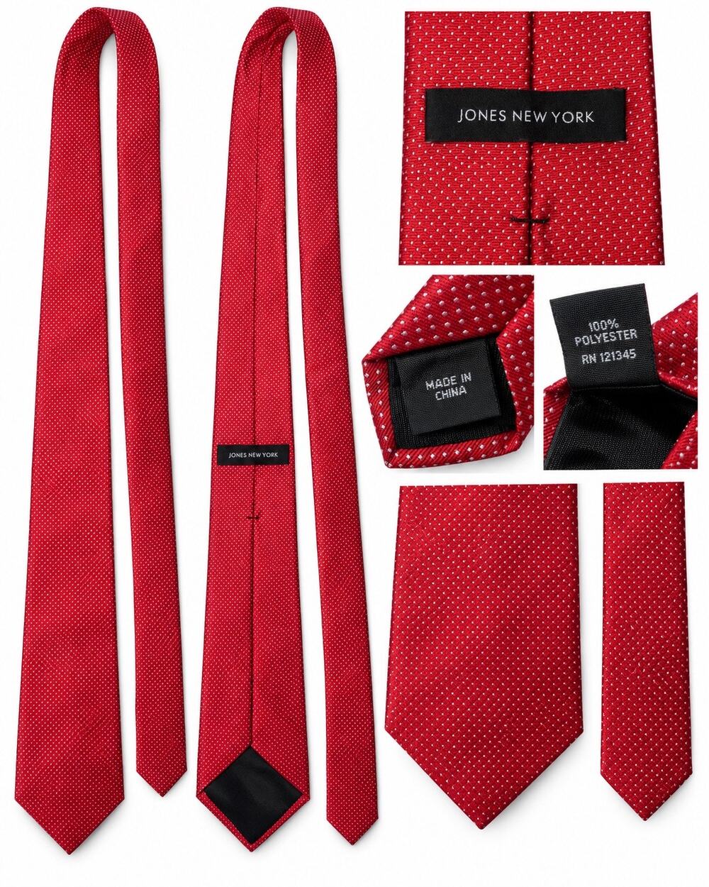 Jones New York Red Micro Dot Men’s Necktie 100% Polyester Classic Business Tie